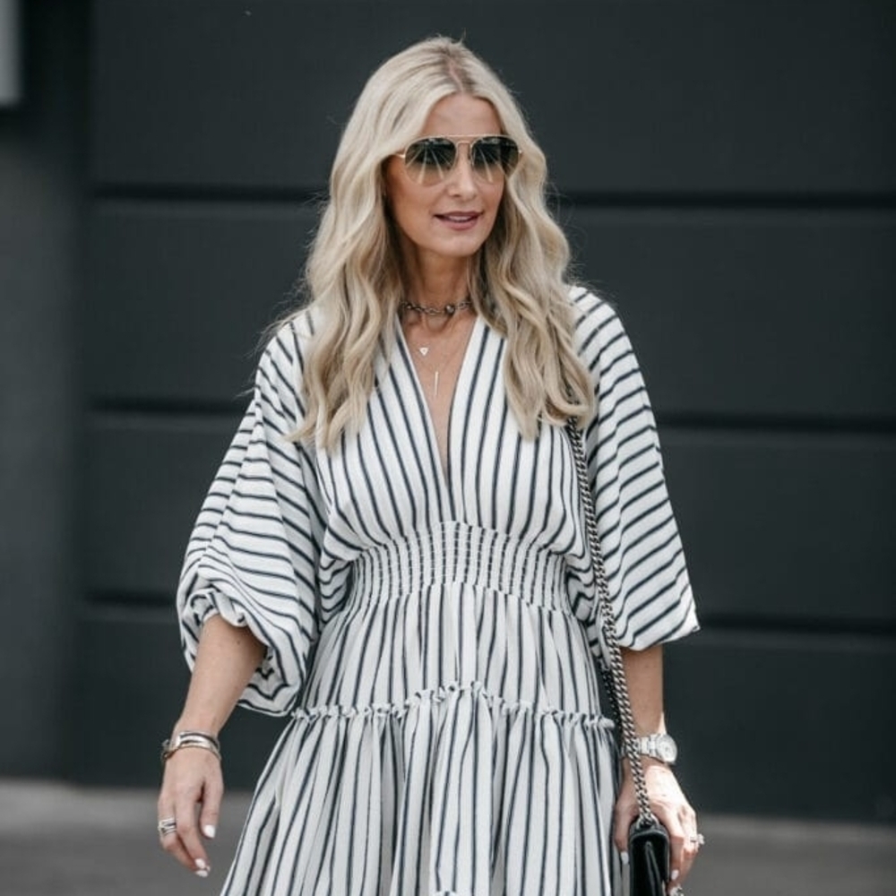 Misa Los Angeles Black and White Striped Long Sleeve Dress